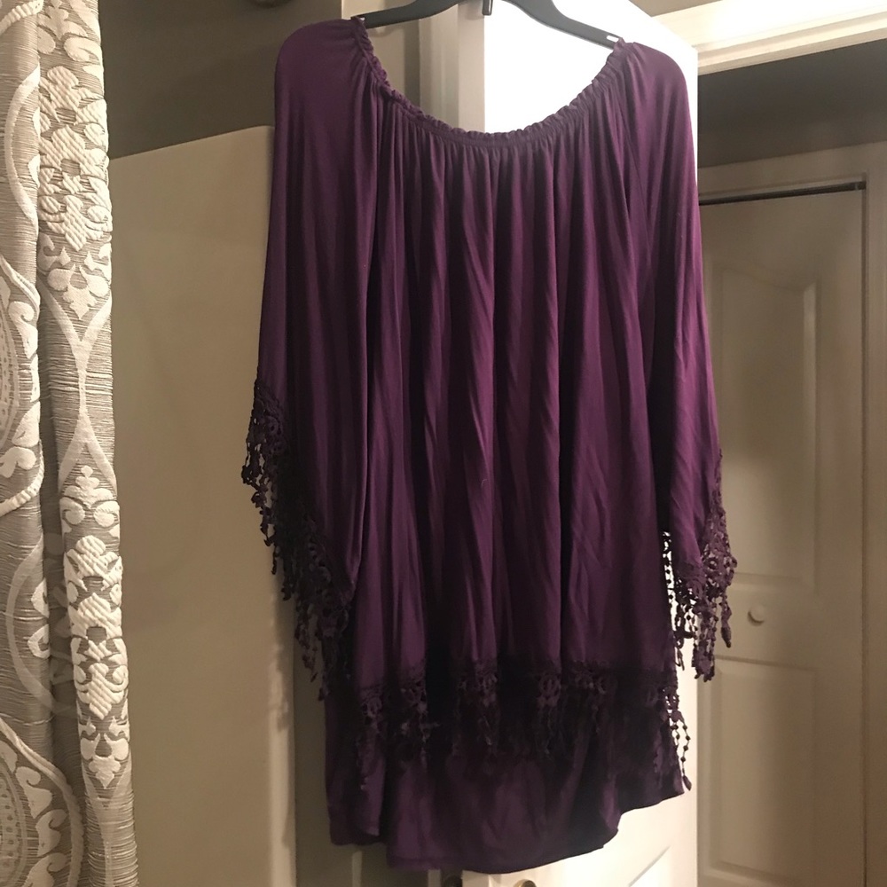 Purple Tunic with Fringe Sleeves